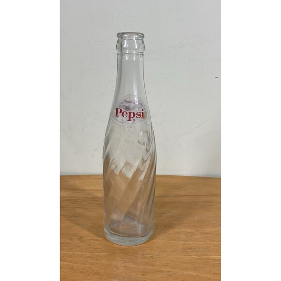 Vintage 8 oz Clear Swirl Glass Pepsi/Pepsi-Cola Crown Top Bottle 8 3/4 in Tall - Picture 5 of 14